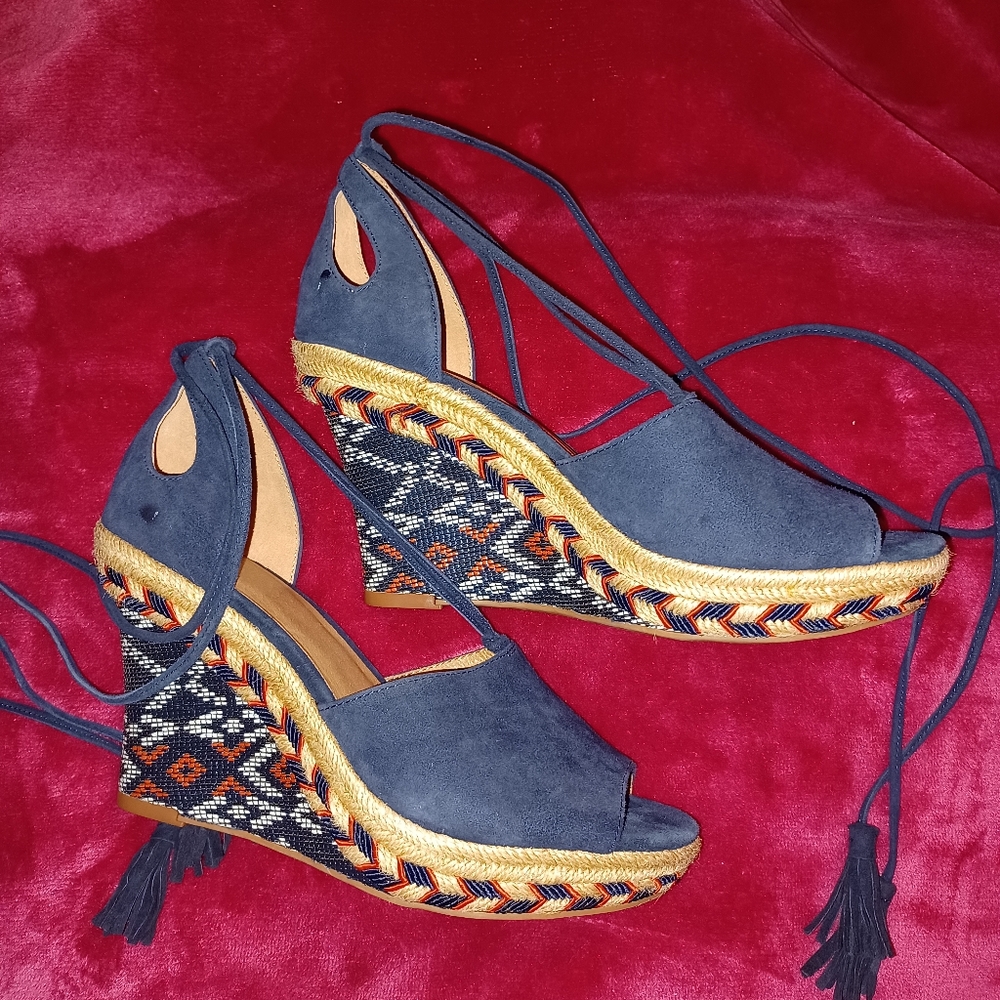 CABI #6001 NWOT Isla Blue Suede Wedge